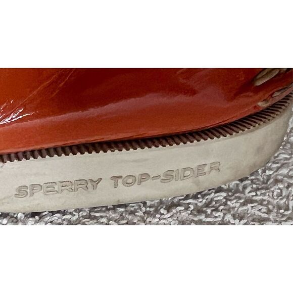 Sperry Top-Sider Boat Orange Patent Leather Moc Round Toe Lace Up Shoes Sz 9M - Picture 6 of 7